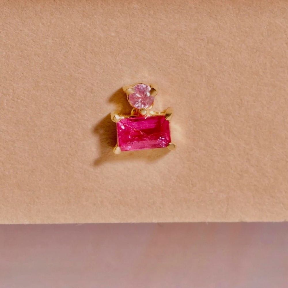 🌺STONE AND STRAND 10k Solid Gold Pink Stud Piercing - Picture 3 of 6